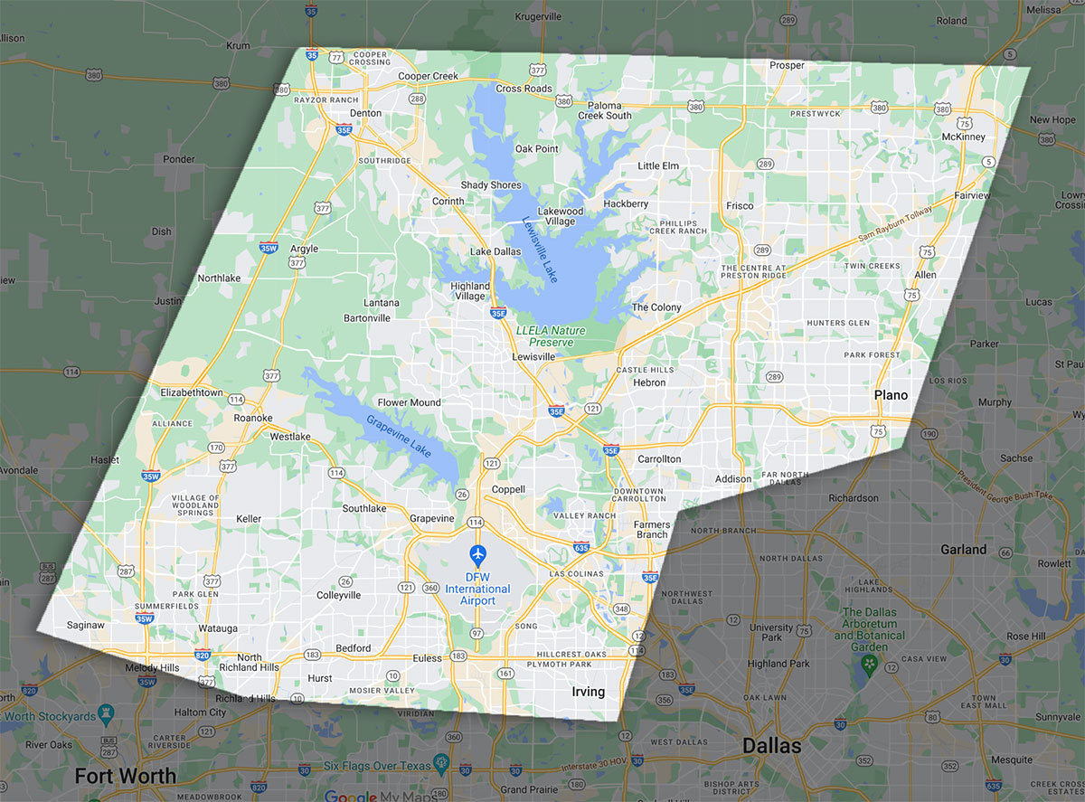 service area map Force Roofing Systems Dallas-Fort Worth